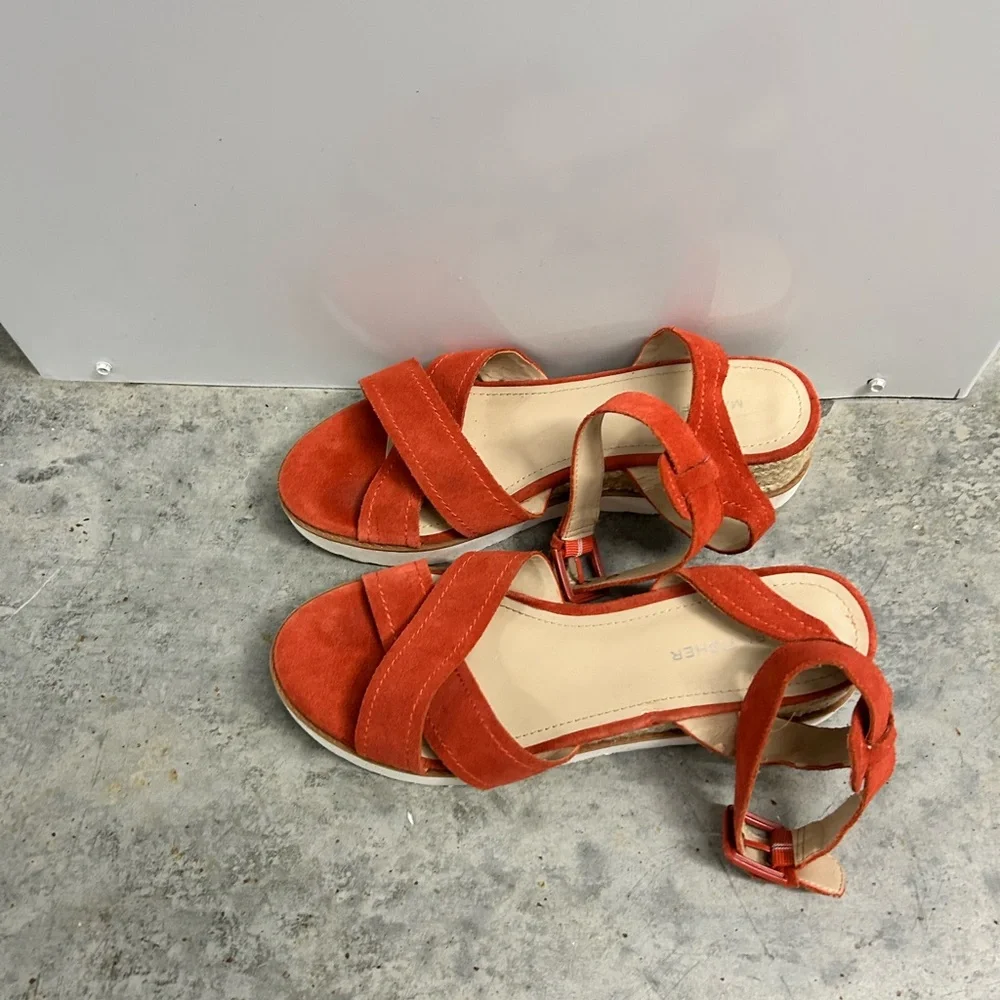 Marc Fisher Orange Wedge Sandals with Crisscross Straps Preowned